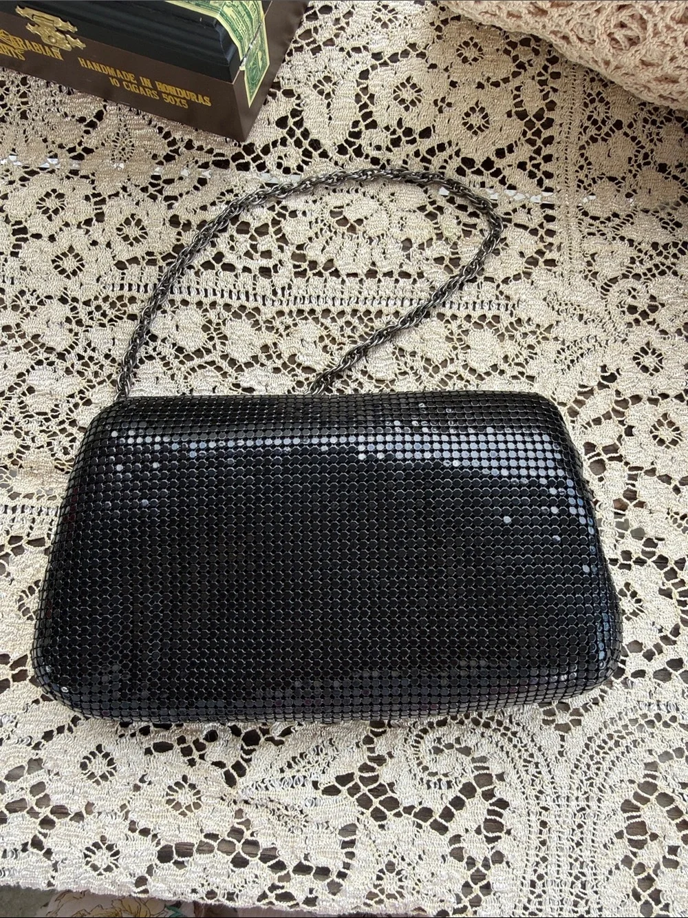 Talbots Black Metallic Mesh Evening Bag w/ Velvet Bow — Never Used